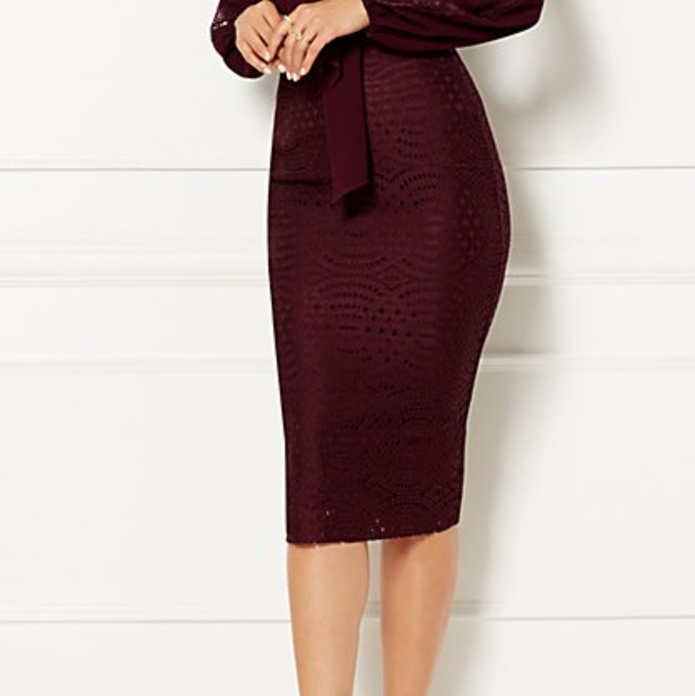 New York & Company Burgundy Midi Pencil Skirt